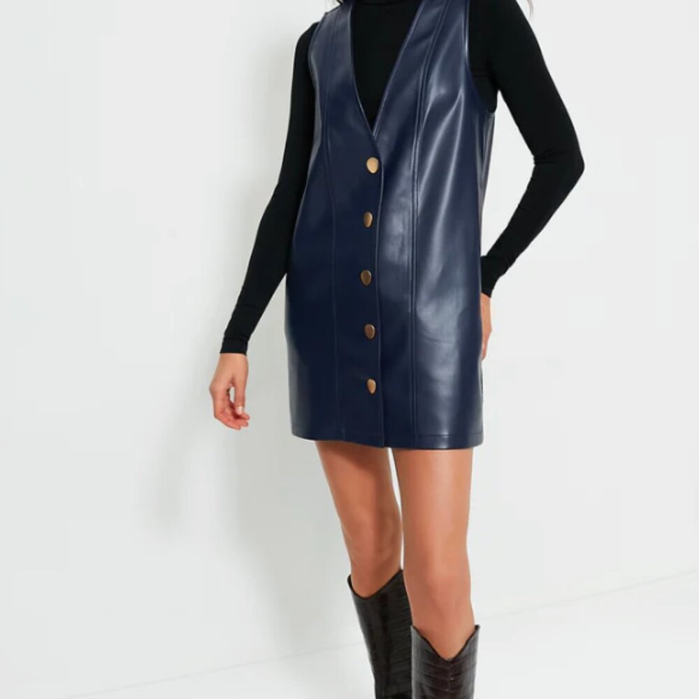 HYACINTH HOUSE Navy Faux Leather Pinafore Dress Size Small